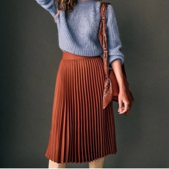 Sezane Elegant Brown Pleated Dino Skirt size 36 us size 4 - Picture 2 of 7